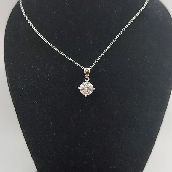 1 Carat Moissanite Rhodium Plated Sterling Silver Simple Pendant Necklace - Picture 7 of 12